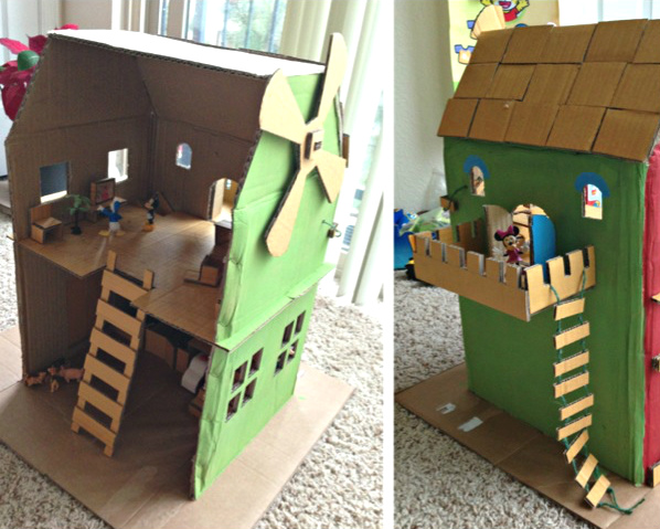 華麗的紙箱玩偶屋～有精美內裝、滑梯及風車