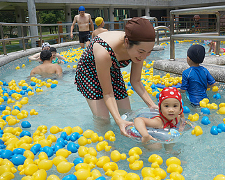 數不清小鴨鴨的兒童版飄飄河：大湖公園游泳池