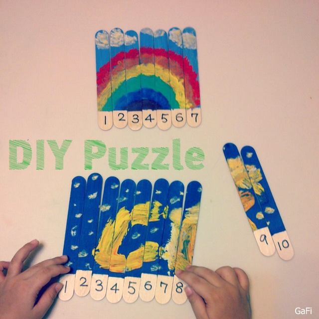 彩绘冰棒棍玩数字序列拼图