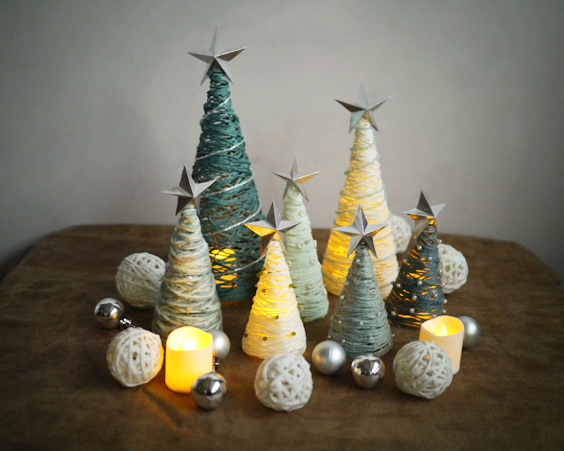 發亮的聖誕樹，營造溫馨的氛圍～棉線球聖誕樹燈飾