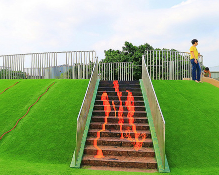 火山爆發囉！3D熔岩彩繪陪你一起溜滑梯～鶯歌永昌公園